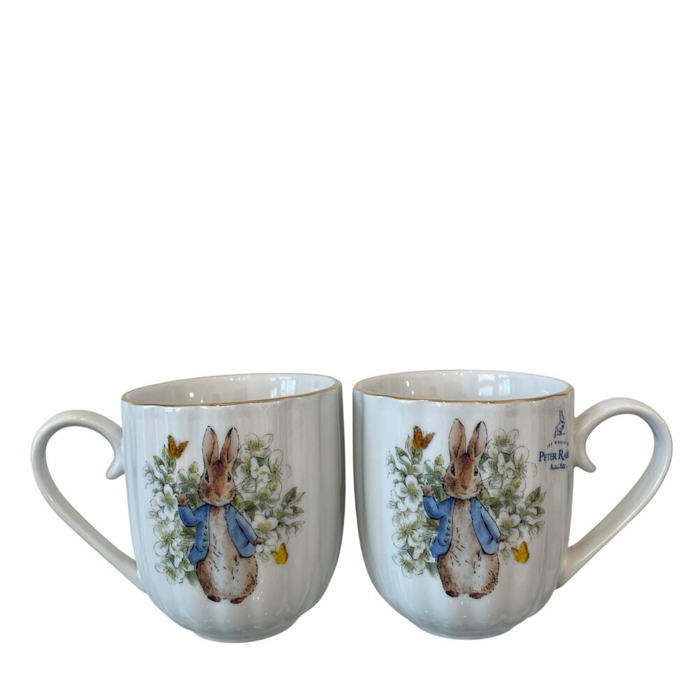 2pk Beatrix Potter Peter Rabbit Spring Floral Ceramic Ribbed 14oz Coffee Mug - Picture 13 of 14